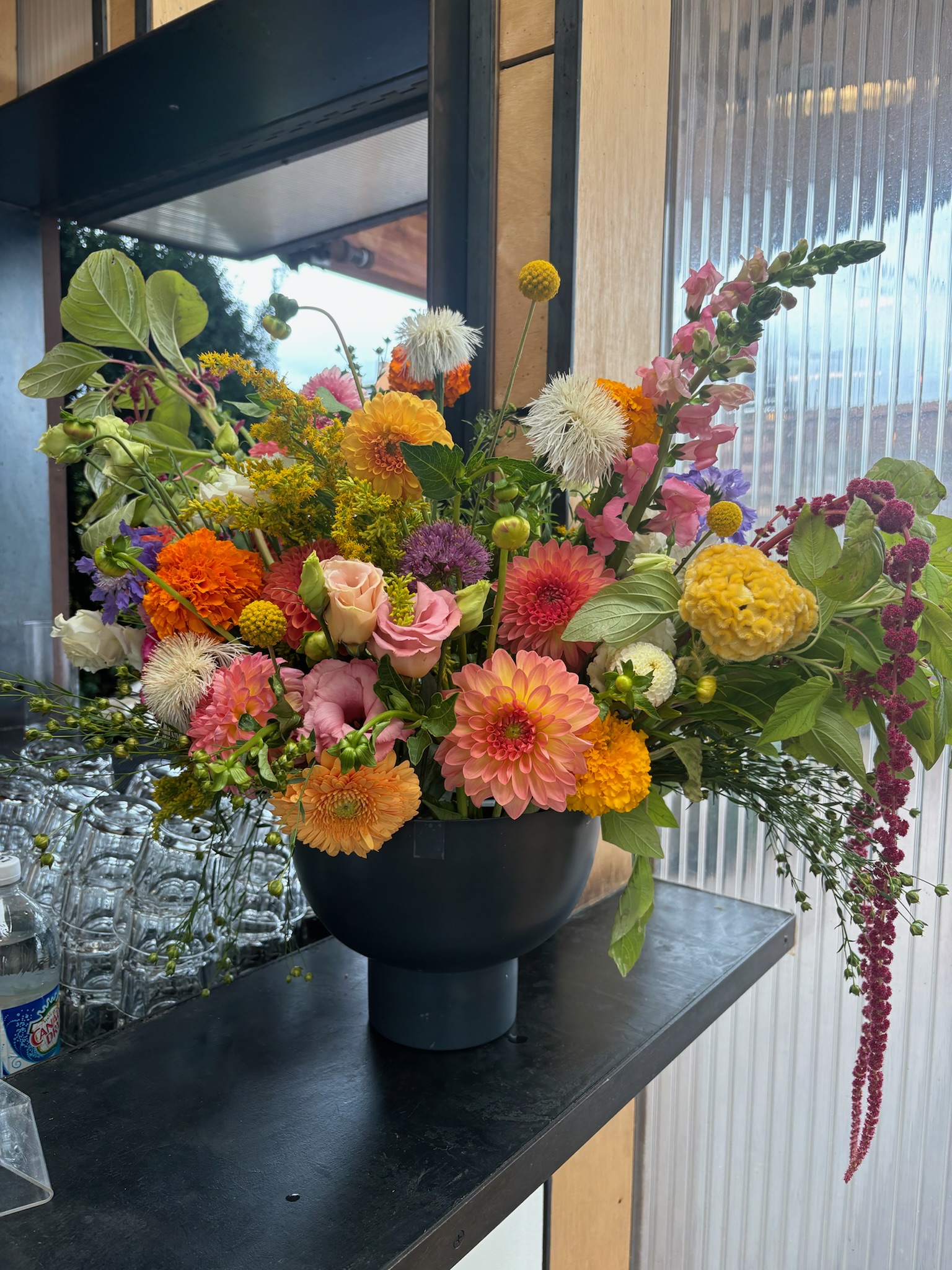 Joanna holding a spring tulip bouquet